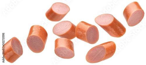 Принти на полотні Sausage slices isolated on white background, full depth of field
