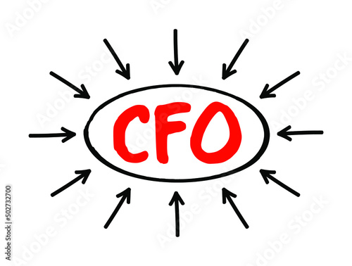 CFO Chief Financial Officer - senior manager responsible for overseeing the financial activities of an entire company, acronym text with arrows