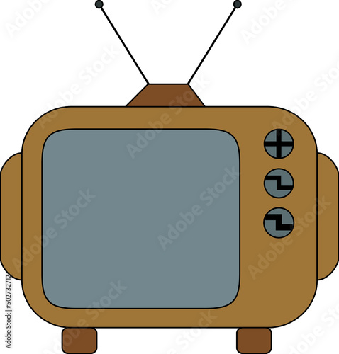 retro tv set and antenna brown color. with white background