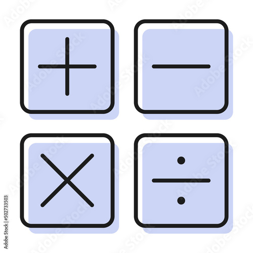 Math calculation keyboard. Vector icon set with shifted effect.