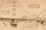 Sketch of Golden Gate Bridge, San Francisco, California, USA. Da Vinci Concept