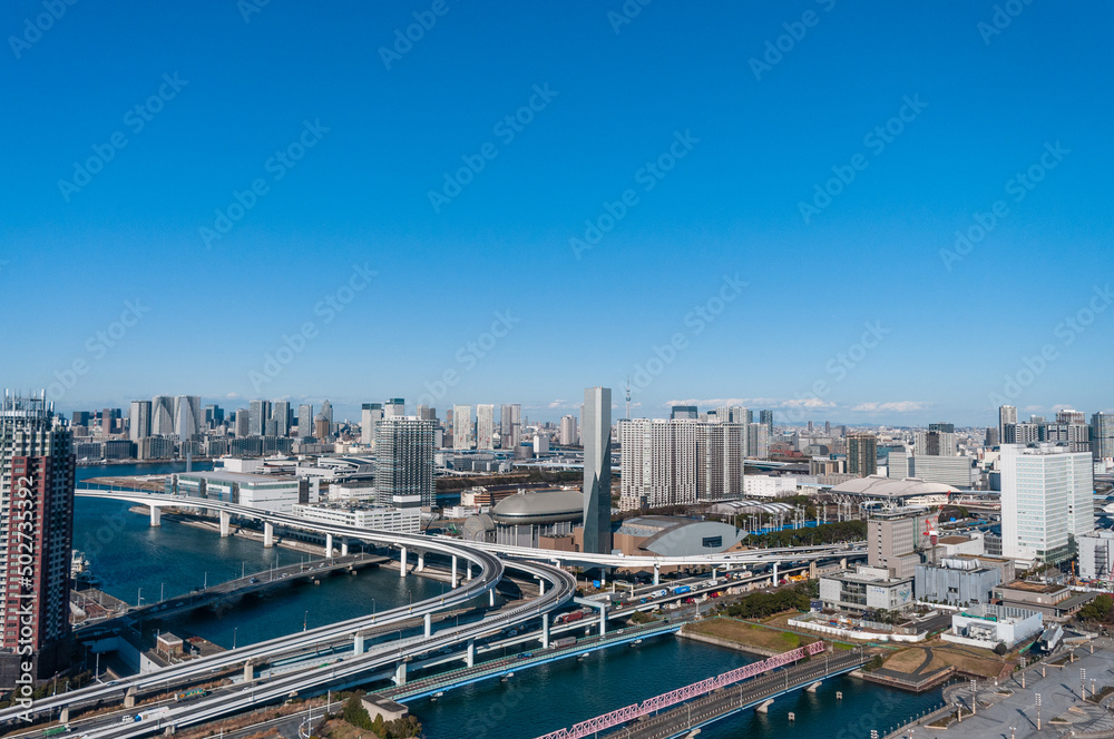 Tokyo, Japan - January 9, 2020. Aerial view of central Tokyo on a bright sunny afternoon.