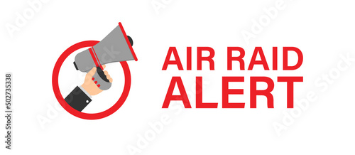 Air raid alert. Alarm megaphone red danger signal siren poster. Vector islated photo