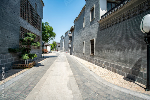 Street view of buildings along the Qinhuai River in Nanjing, China