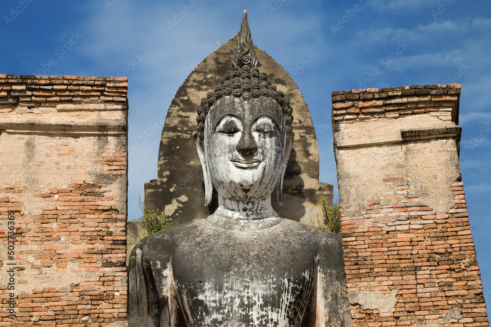 Face of the Standing Buddha at Wat Mahathat, Sukhothai, Thailand