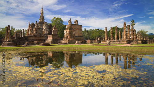 Chedi Prathan and Phra Ubosot at Wat Mahathat, Sukhothai, Thailand