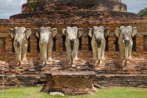 Elephant Sculptures at Wat Sorasak, Sukhothai, Thailand photo