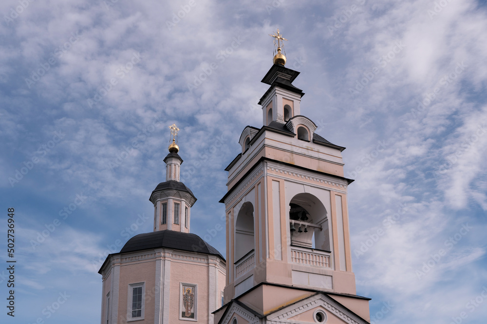 View of Nikolskaya church of Gorno-Nikolsky monastery on sunny summer day. Bryansk, Bryansk Oblast, Russia.