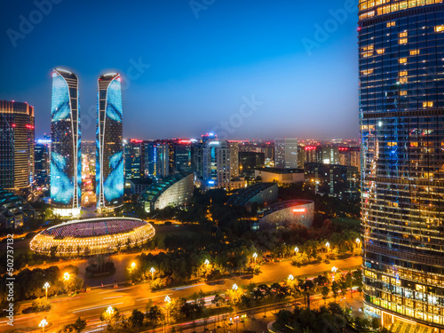 Aerial photography of Chengdu Tianfu International Financial City at night #502737132