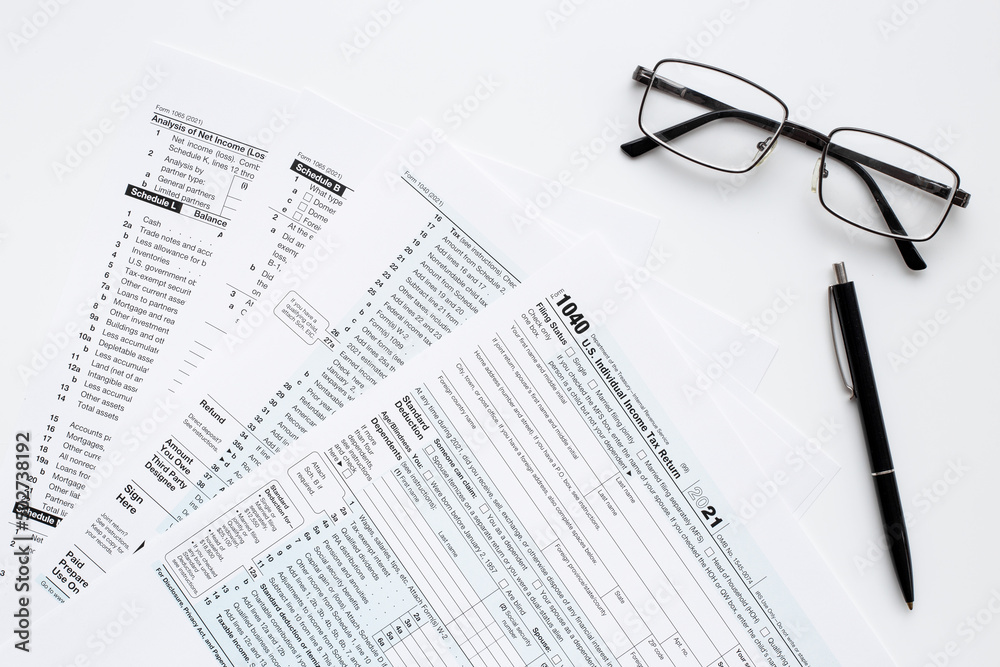 Tax season concept. Annual tax form under US law Tax season concept. Annual tax form under US law