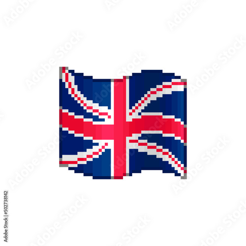 colorful simple vector flat pixel art illustration of flowing flag of UK or Great Britain