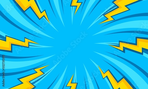 Comic blue background with thunder flash illustration