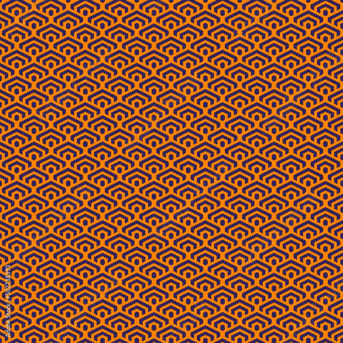 colorful simple vector pixel art seamless pattern of minimalistic carrot orange and jacarta colors geometric scaly hexagon pattern in japanese style
