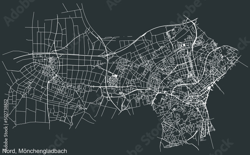 Fotografie, Obraz Detailed negative navigation white lines urban street roads map of the NORD BORO