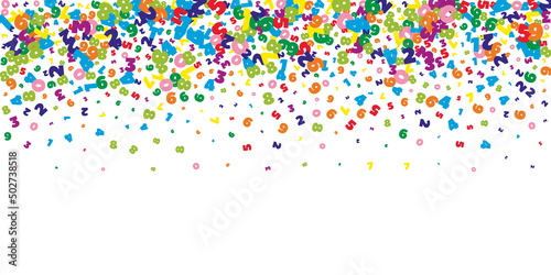 Falling bright numbers. Math study concept with flying digits. Terrific back to school mathematics banner on white background. Falling numbers vector illustration.