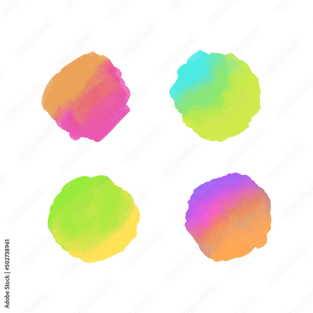 Watercolor abstract backgrounds set in bright gradient colors. Vector illustration