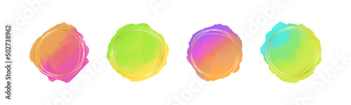 Golden frames set with abstract watercolor blots on the background. Vector background
