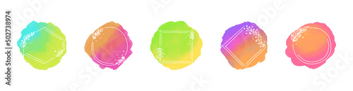 Floral frames set with abstract watercolor blots on the background. Vector illustration