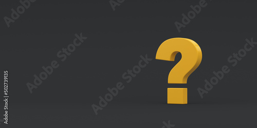 Yellow question mark on a black background. 3d render illustration.