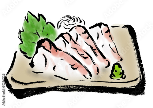 鯛のお刺身の 手描き和風イラスト