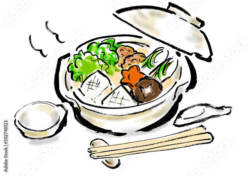 鍋物セット手描き和風イラスト　一人鍋