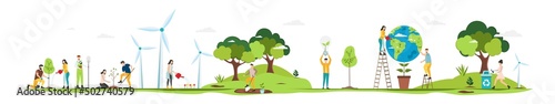 Eco. Save the planet. People live in an ecosystem. Saving eco life. Vector.