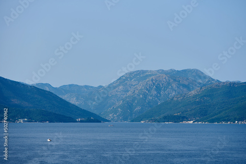 Panoramic view of the sea and mountains