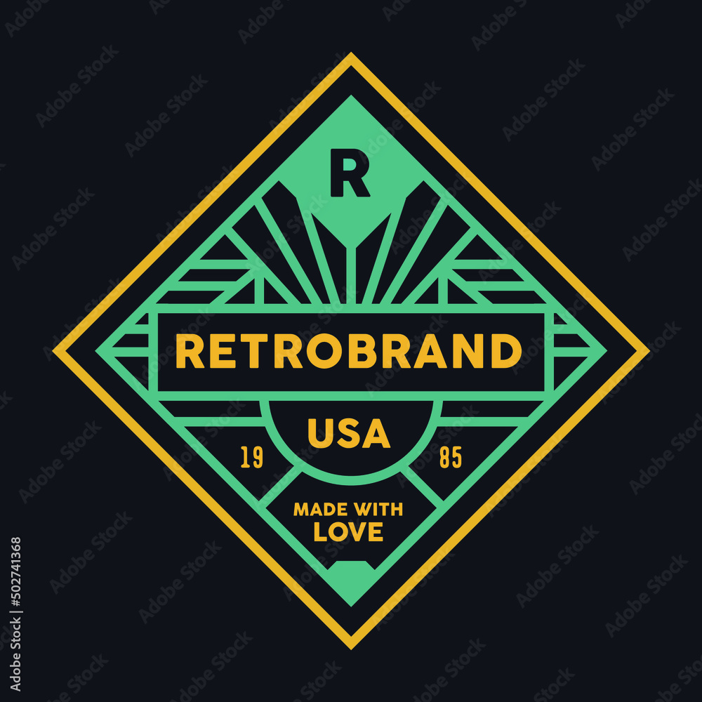 Lineart retro logo illustration. Vintage typographic badge design. Vector line art emblem.