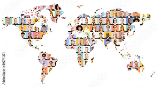 Weltkarte mit Gesch  ftsleuten als internationales Business Konzept
