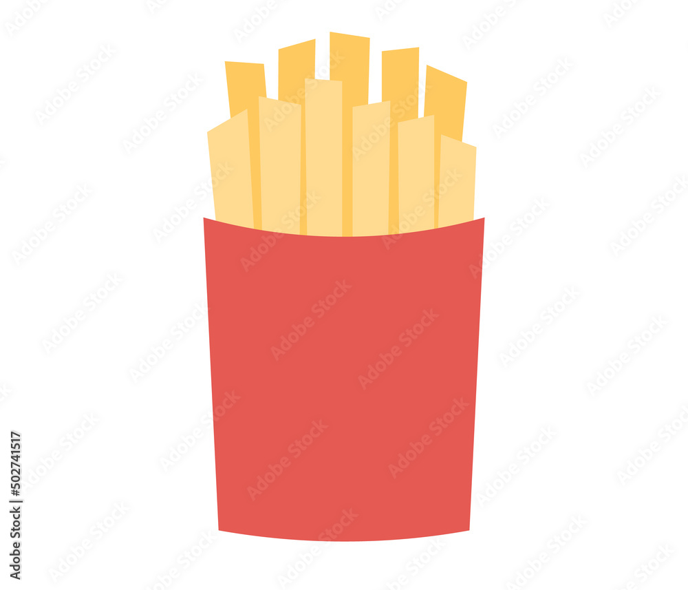 French fries in paper red box icon. Fast food concept. Vector flat illustration French fries in paper red box icon. Fast food concept. Vector flat illustration