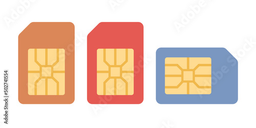 SIM card icons. Technologies of mobile and wireless communication. Network chip electronic connection. Vector flat illustration 
