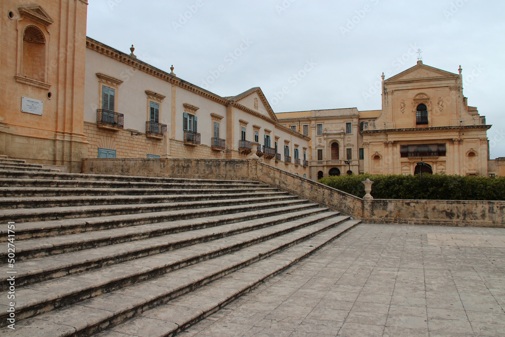 episcopal palace and church (san salvatore) in noto in sicily (italy) 