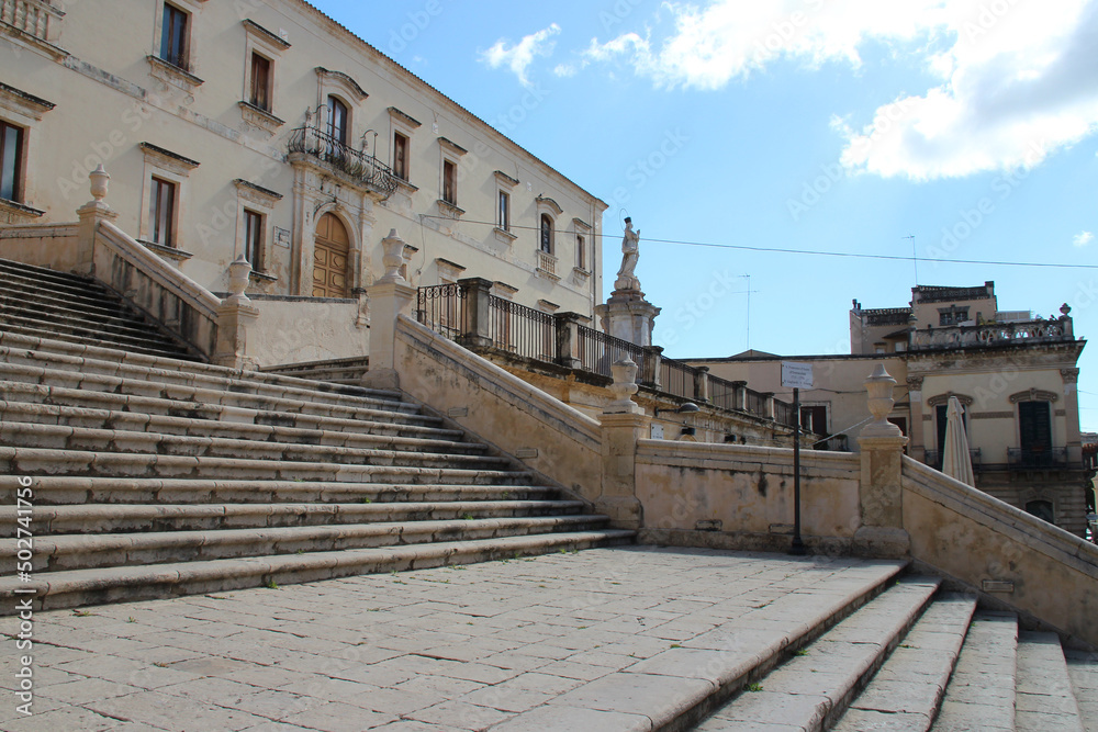 ancient stone building (palace ?) in noto in sicily (italy) 