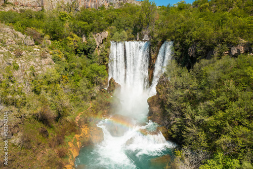 Aerial view of Manojlovac waterfall in Krka National Park, Croatia © Goran
