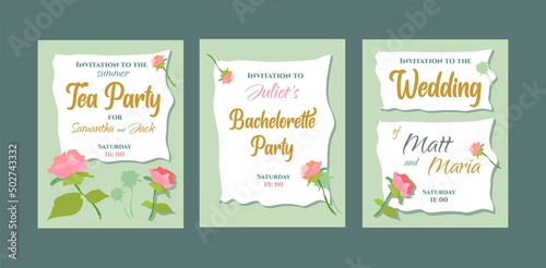 An invitation to a wedding, a summer tea party, a wedding. A postcard and an invitation. A card and an envelope. Holiday and celebration. Party and bachelorette party. Fun at dinner. A dinner party