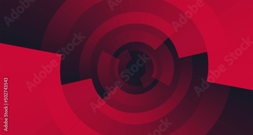 Dynamic abstract background, red layers rotating and creating circle shaped composition on black backdrop. Vector illustration