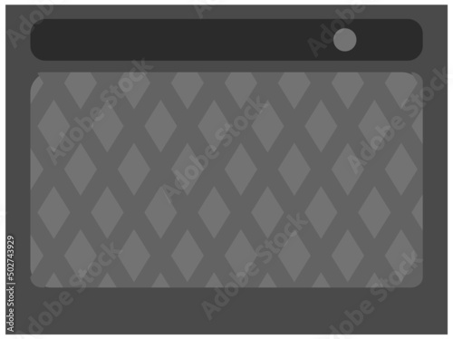 Music speaker with subwoofer. Vector black and gray, very loud musical sound amplification equipment. Audio laudspeaker, studio column, stereo sounding with modern multimedia technology system
