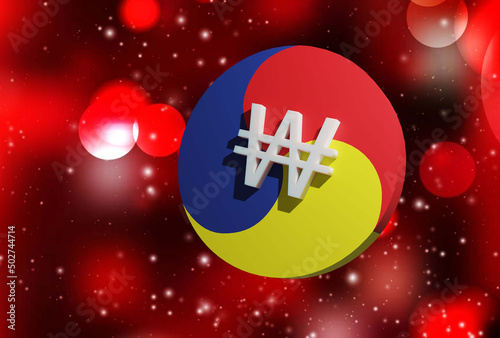 Beautiful Floating Sam-ak and Korean Won sign, 3D rendering, 3D illustration