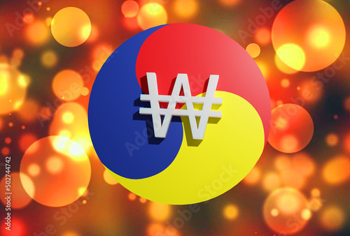 Beautiful Floating Sam-ak and Korean Won sign, 3D rendering, 3D illustration