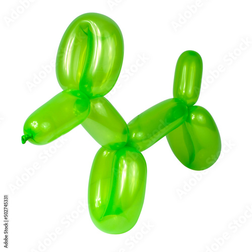 Green balloon dog model party fun isolated on the white background
