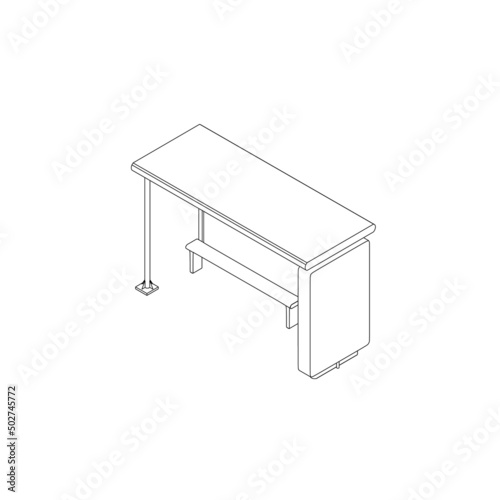 Outline of a street stop from black lines isolated on a white background. Isometric view. Vector illustration.