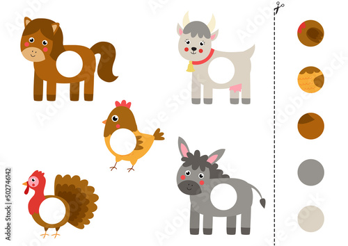 Cut and glue parts of cute cartoon farm animals.