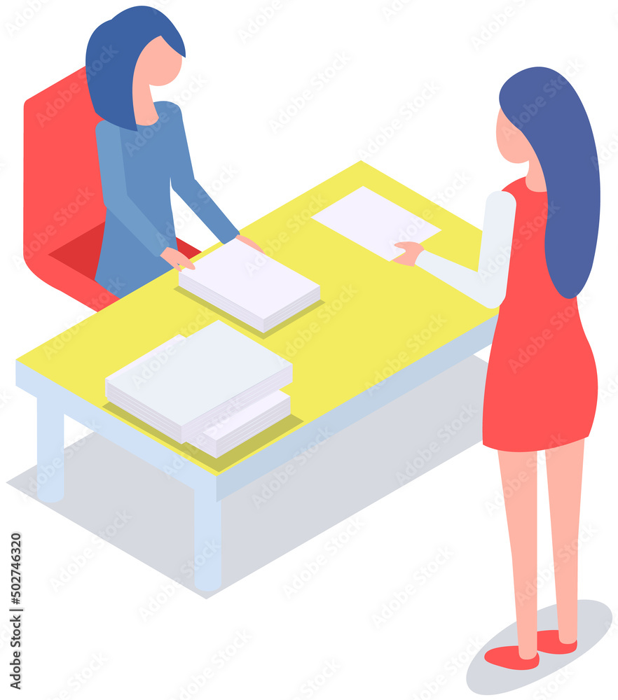 Fototapeta premium Office staff, work and communication. Head and subordinates. Various workers, managers team. Top managers employees of different levels. Office workers. Co-workers. Colleagues discuss project teamwork