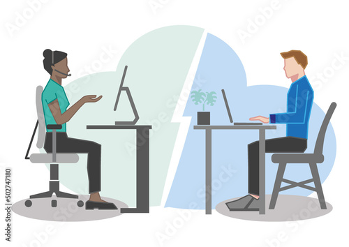 female coach talking at virtual meeting consulting client on video call giving distance learning class at home office - vector illustration
