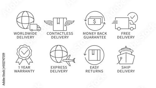 Vector icons or emblems for e-commerce security. Delivery badges set.