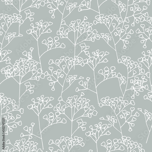 Vector illustration gypsophila branch - vintage engraved style. Seamless pattern in retro botanical style.