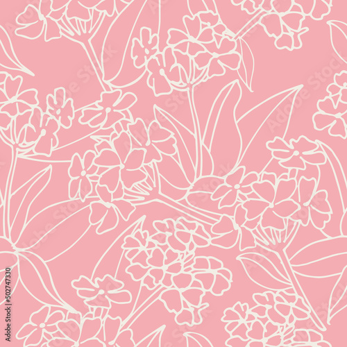 Vector illustration verbena branch - vintage engraved style. Seamless pattern in retro botanical style.