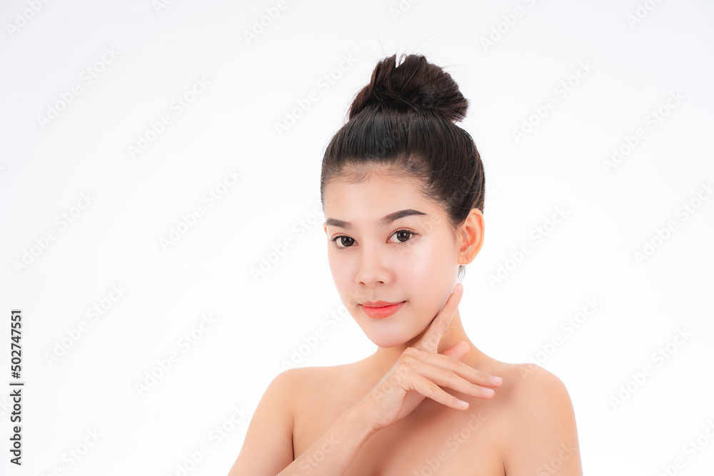 Portrait of attractive asian young woman with beauty skin and face isolated on white background. Healthy skin and face care concept. Portrait of attractive asian young woman with beauty skin and face isolated on white background. Healthy skin and face care concept.