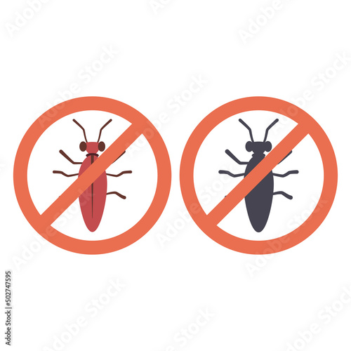 Warning pest control sign vector cartoon set isolated on a white background.