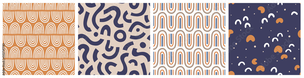 Seamless pattern with abstract elements, rainbows. Vector backgrounds with hand drawn modern abstract shapes. Creative texture for fabric, textile